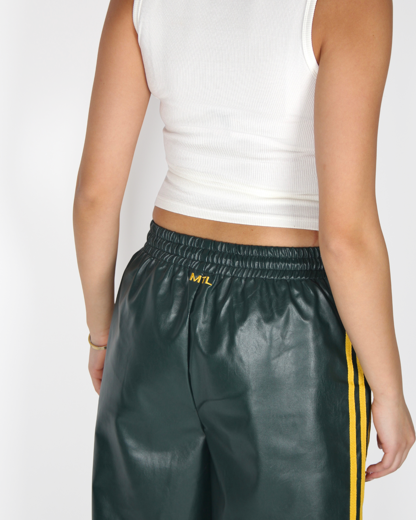 MTL Striped Leather Pants Green