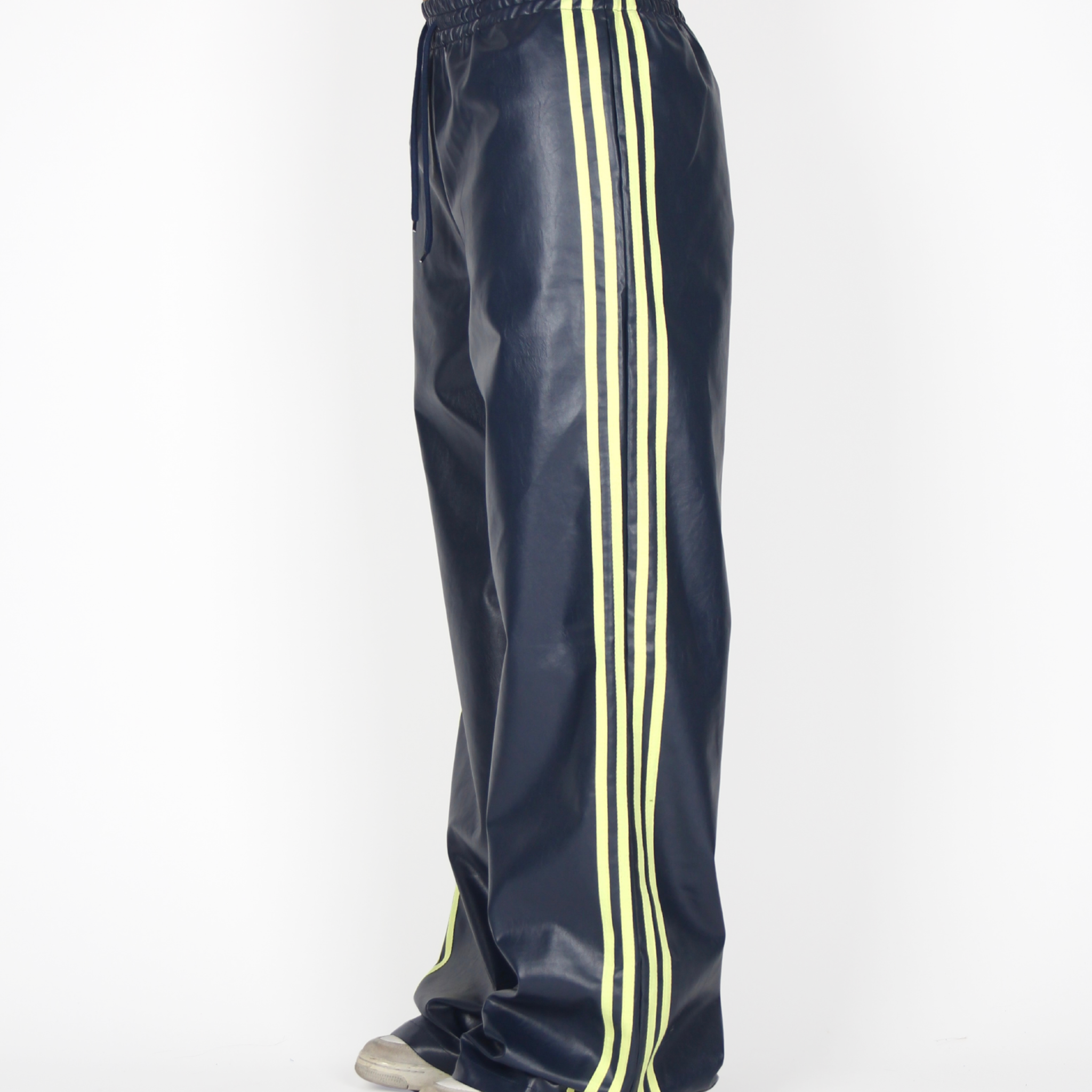 MTL Striped Leather Pants Navy