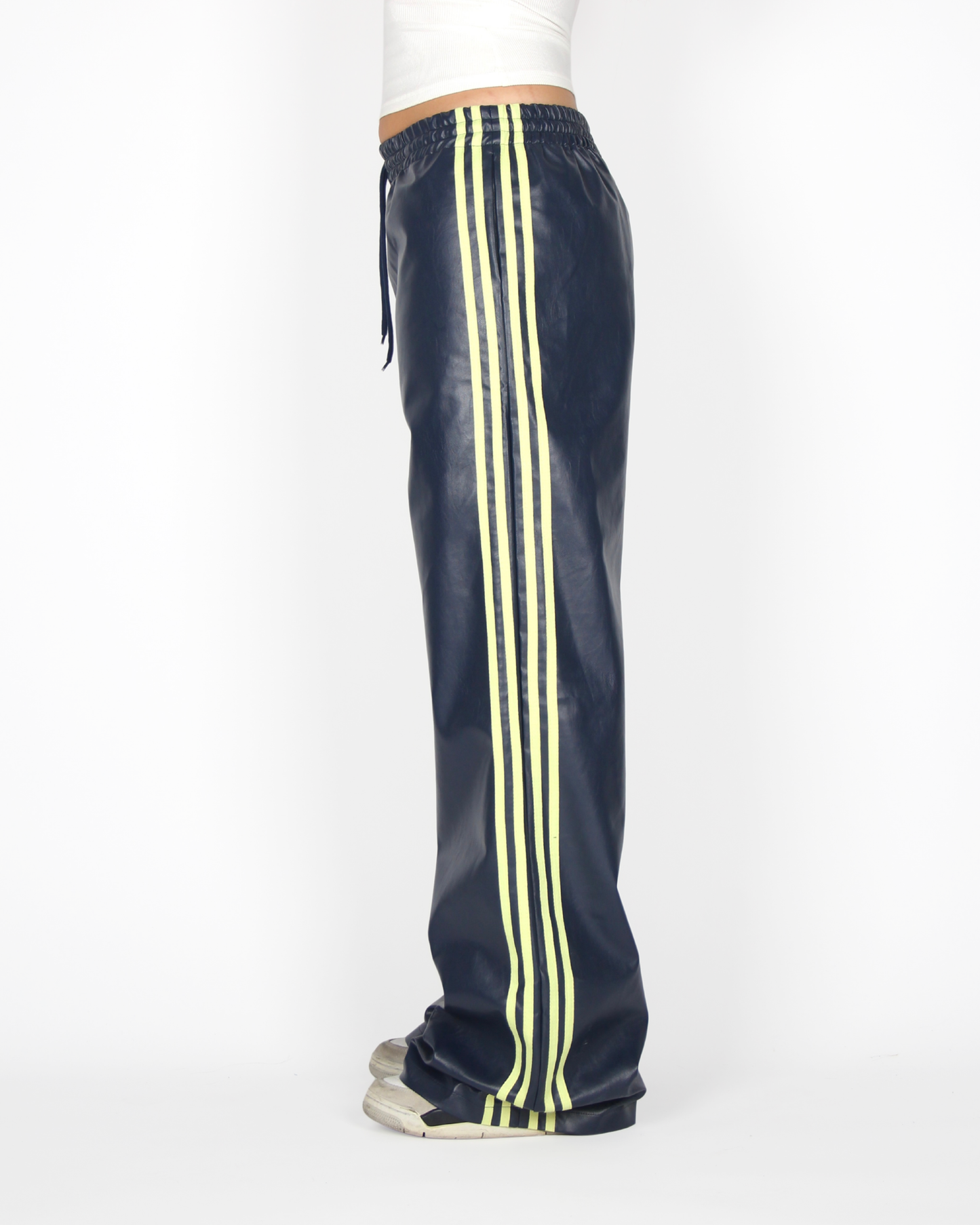 MTL Striped Leather Pants Navy