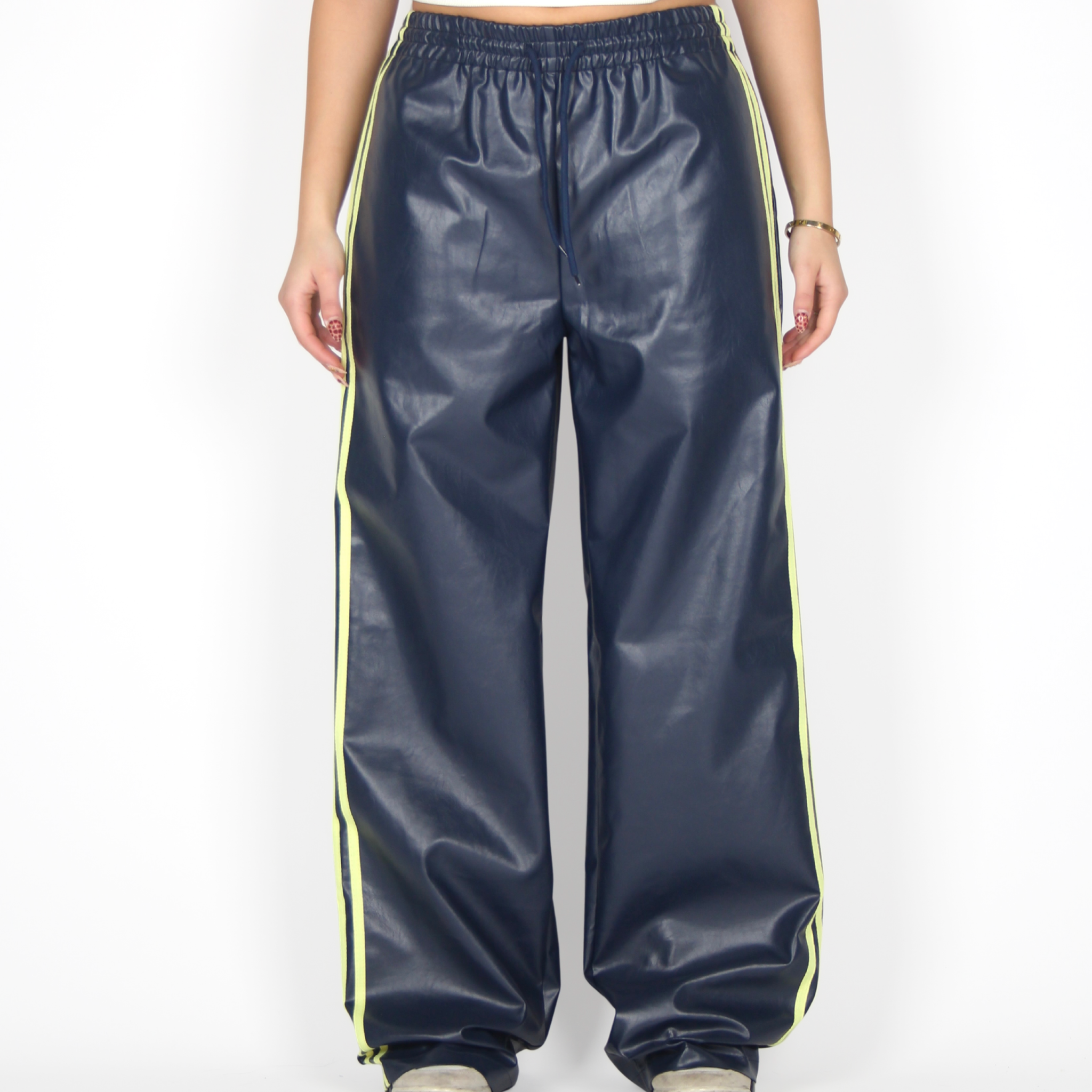 MTL Striped Leather Pants Navy