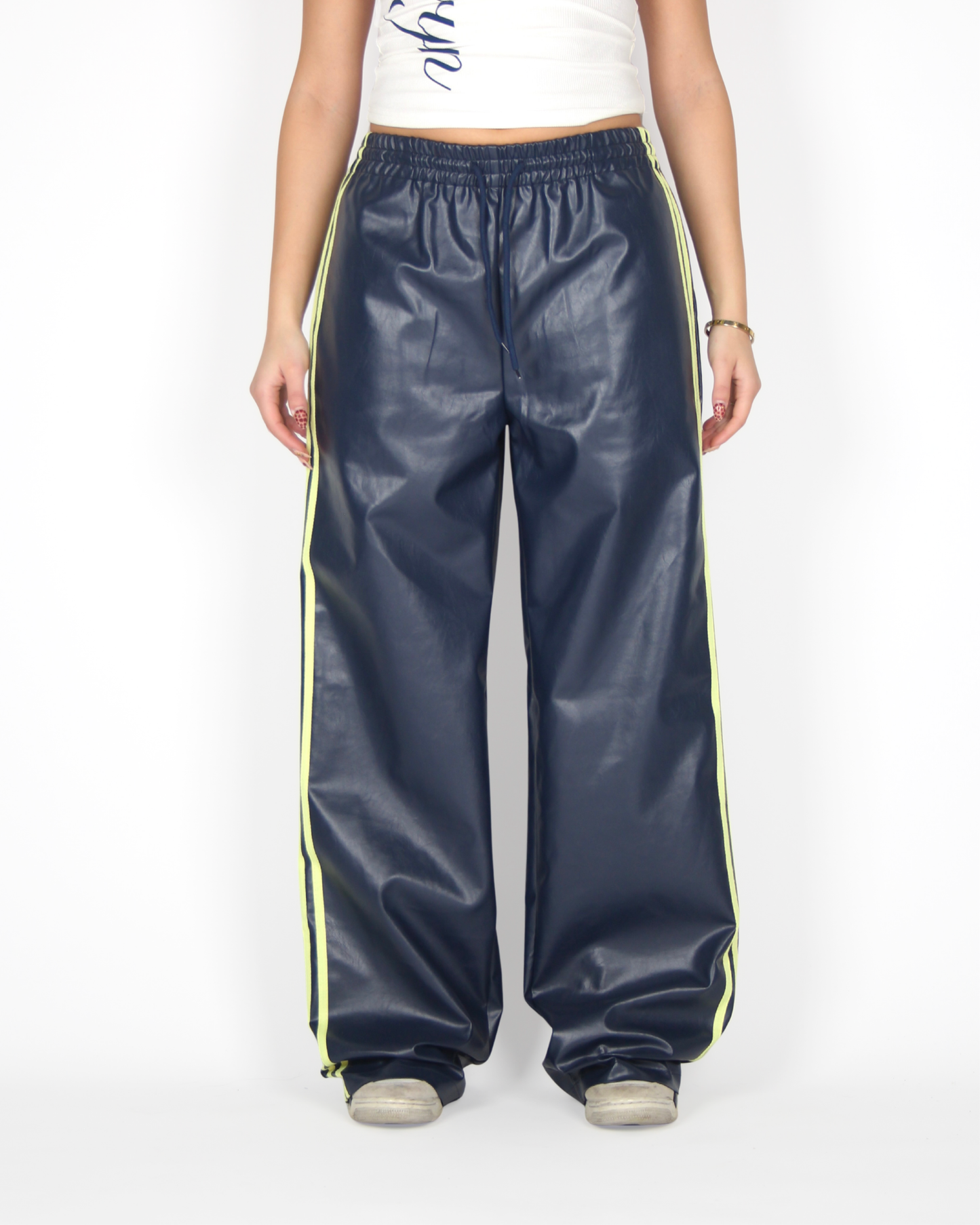 MTL Striped Leather Pants Navy