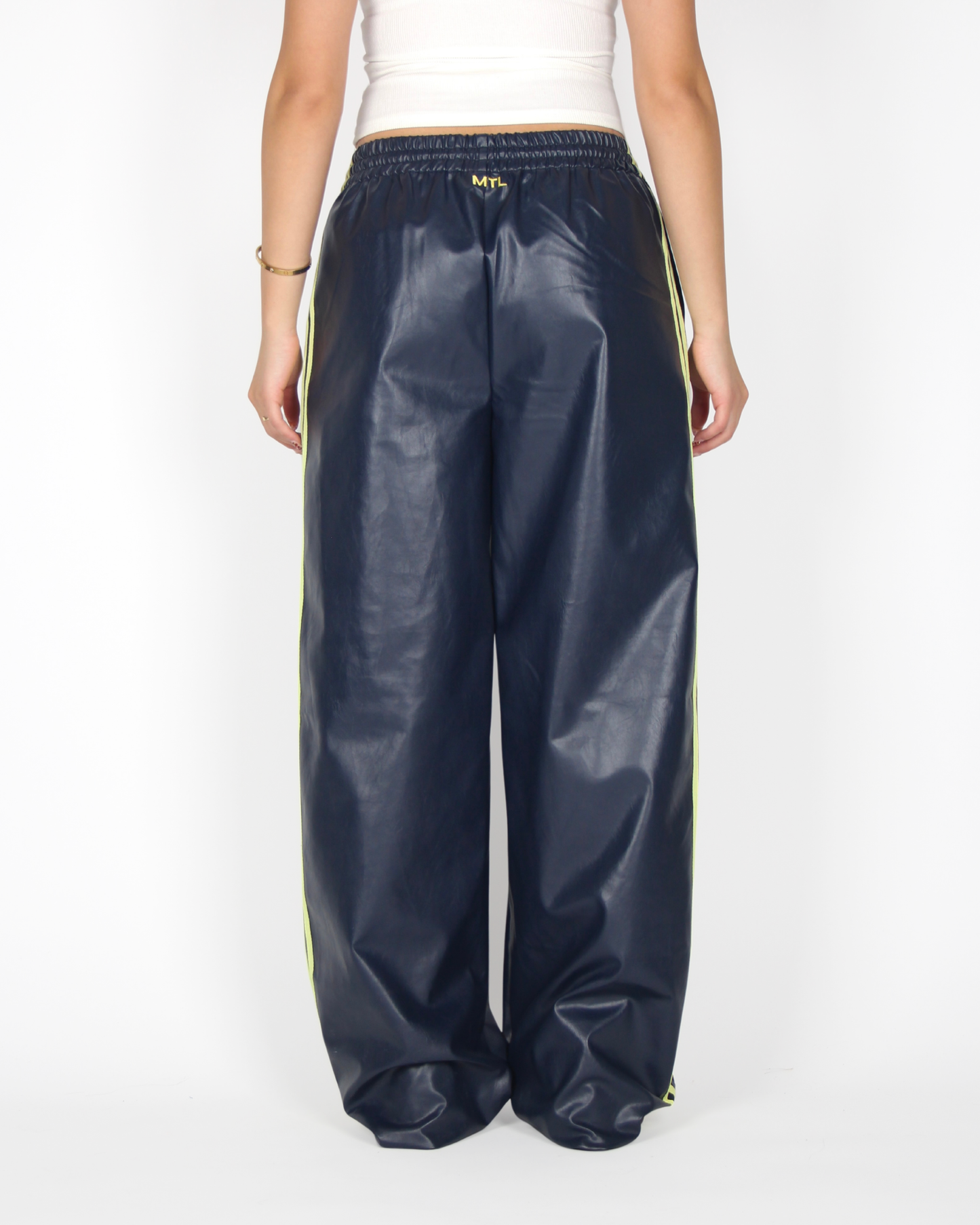 MTL Striped Leather Pants Navy