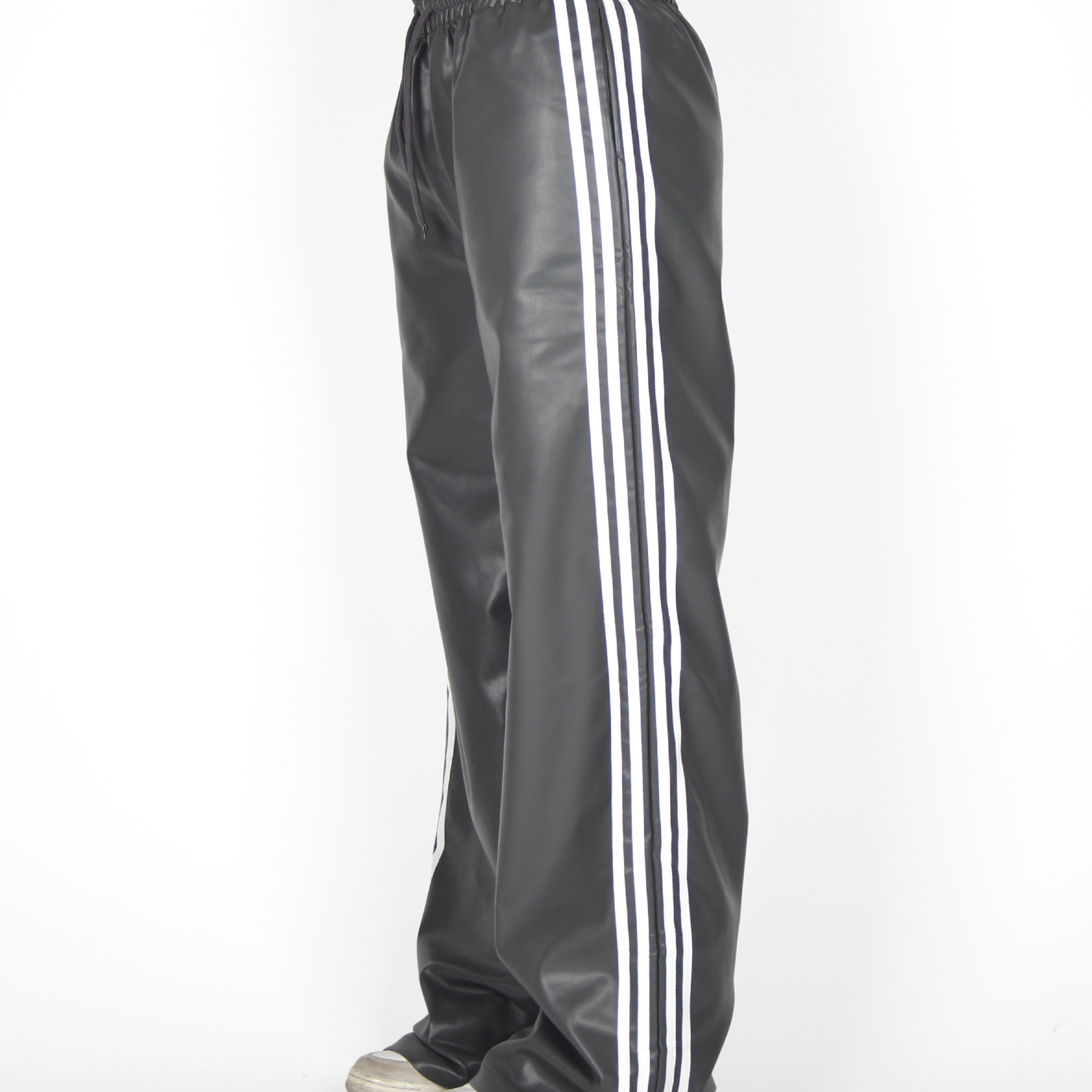 MTL Striped Leather Pants Grey