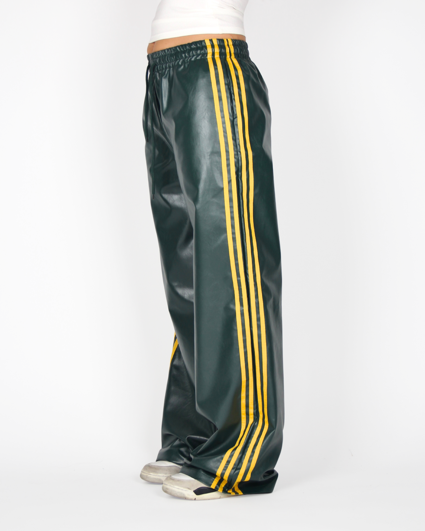 MTL Striped Leather Pants Green