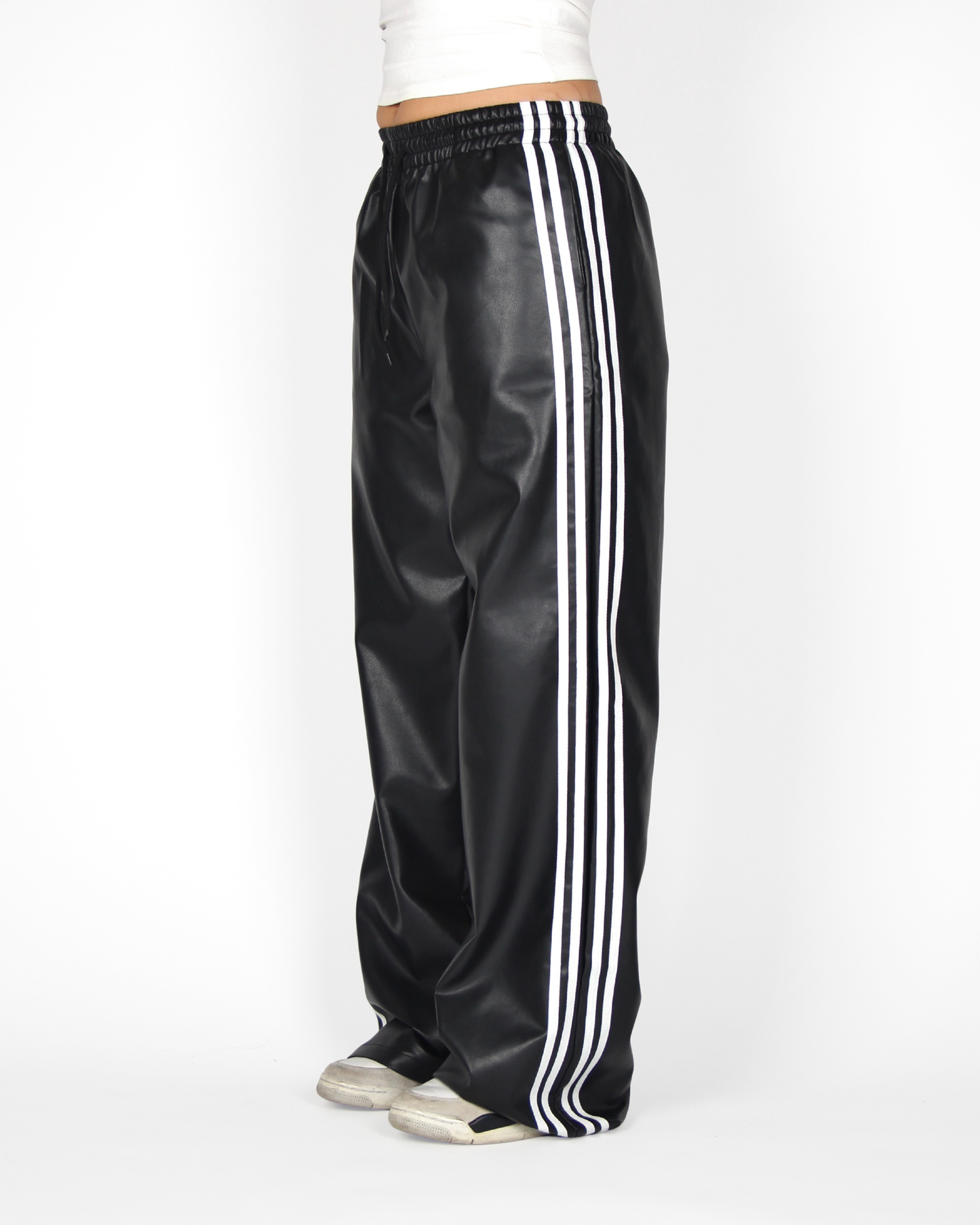 MTL Striped Leather Pants Black