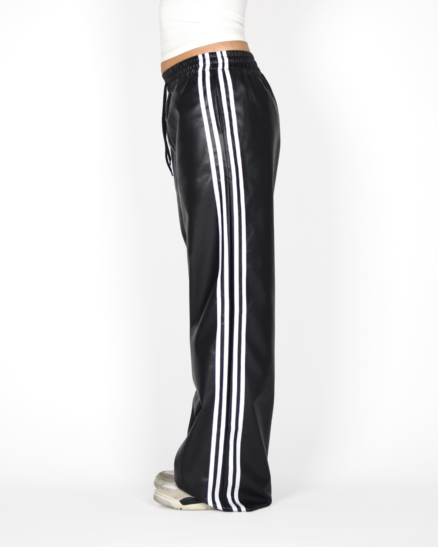 MTL Striped Leather Pants Black