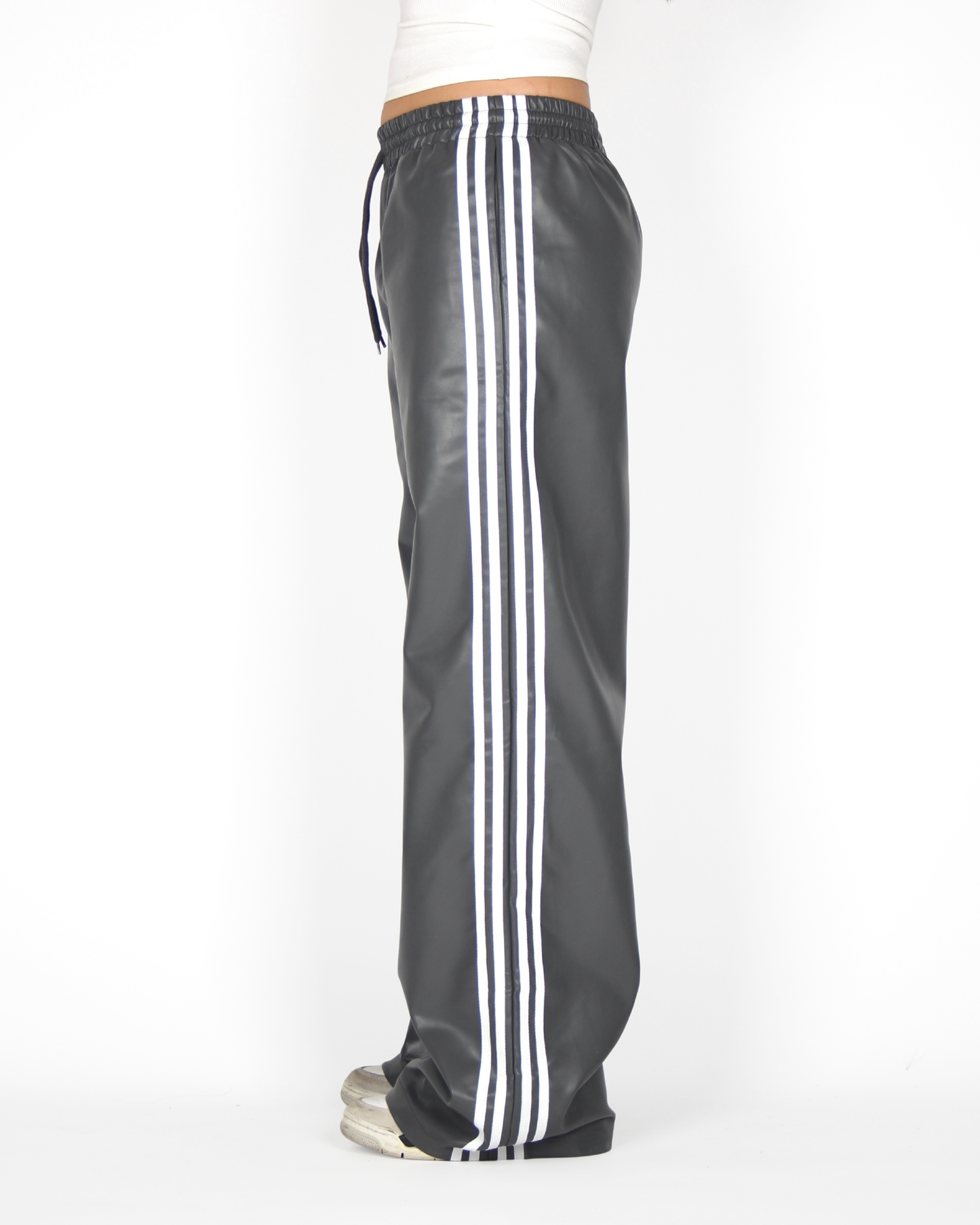 MTL Striped Leather Pants Grey