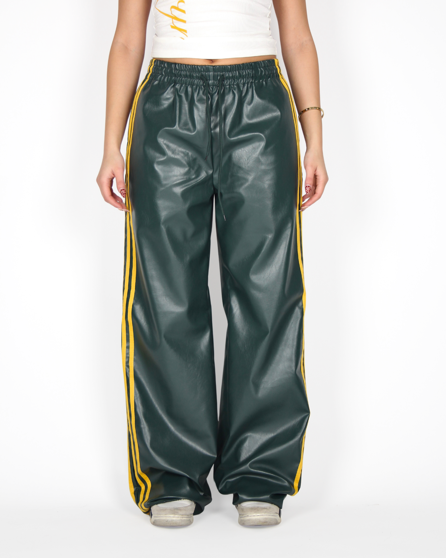 MTL Striped Leather Pants Green