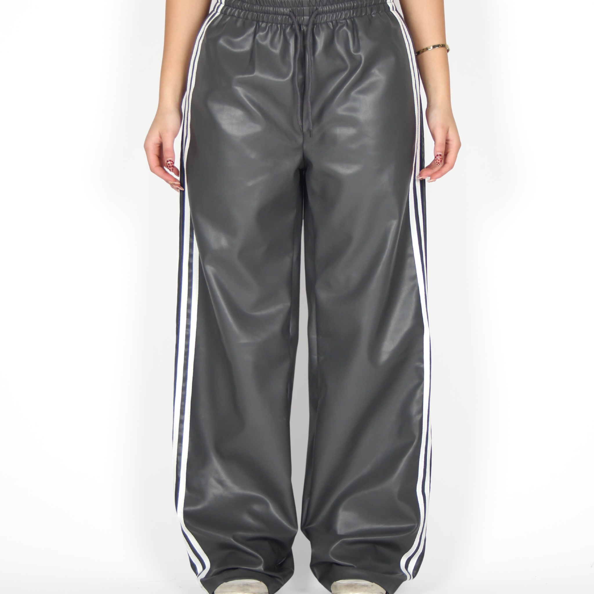 MTL Striped Leather Pants Grey