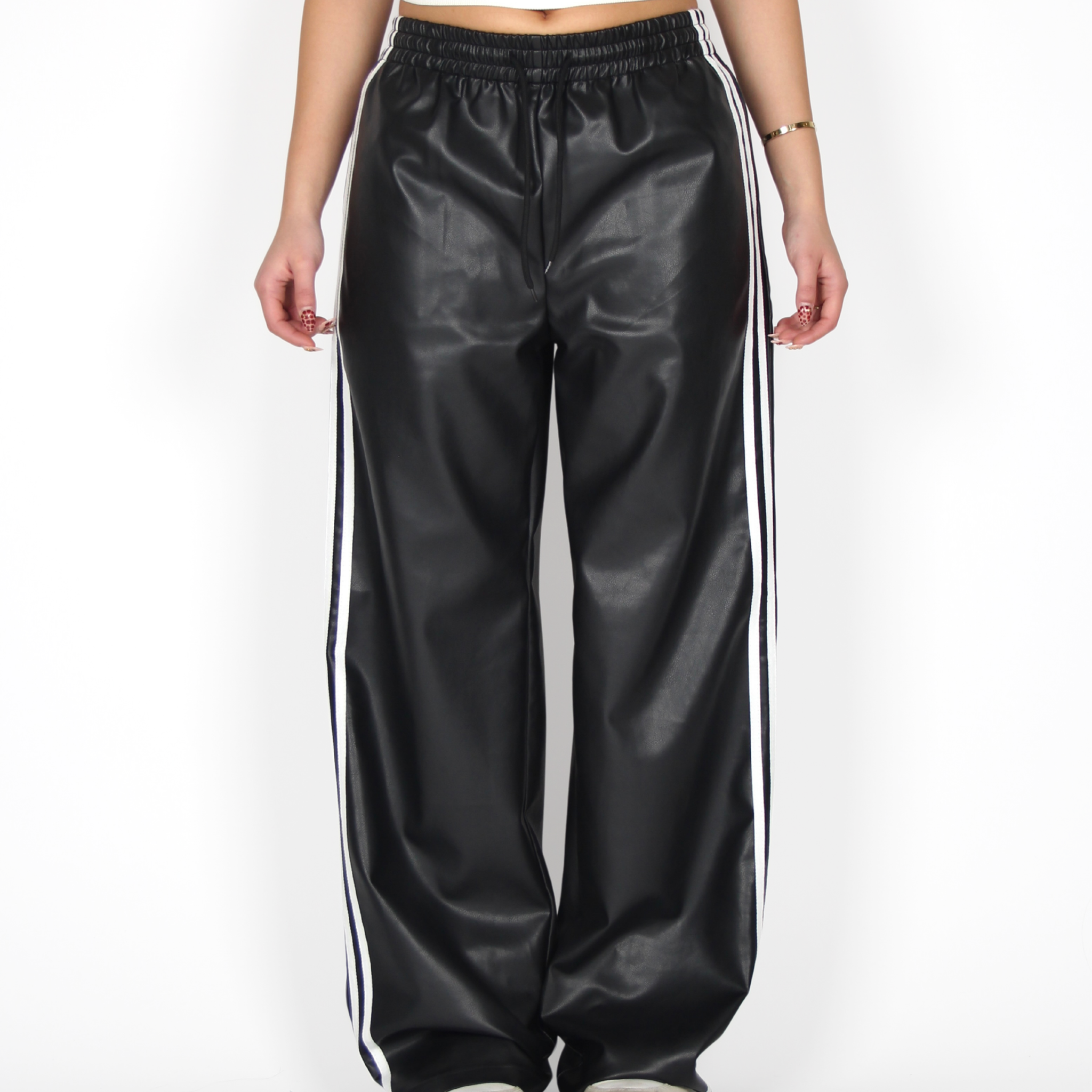 MTL Striped Leather Pants Black