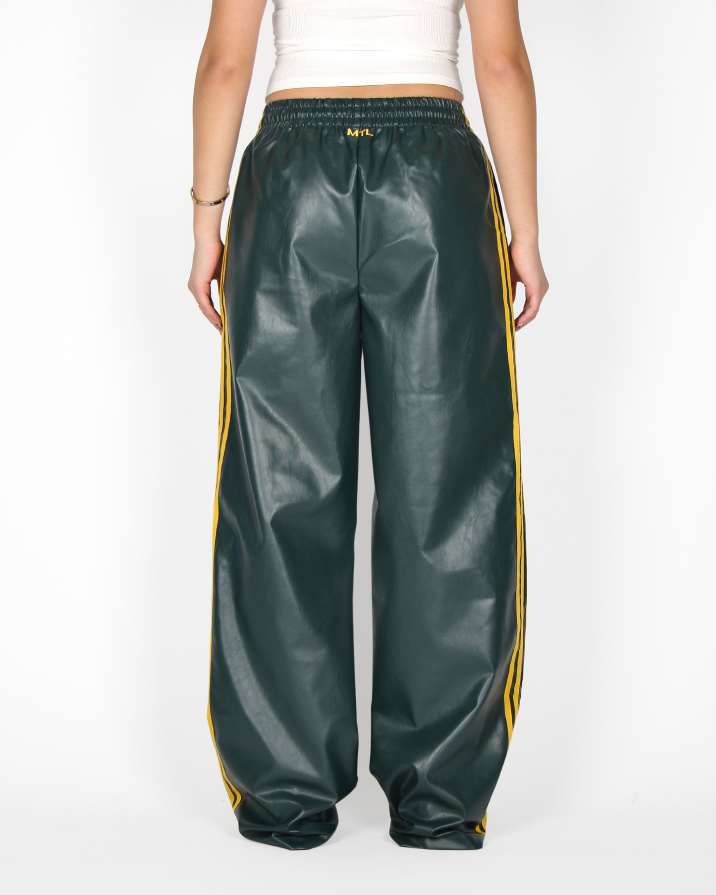 MTL Striped Leather Pants Green