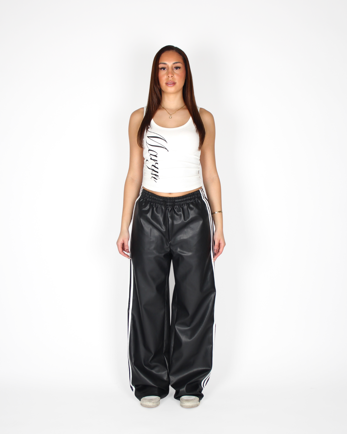 MTL Striped Leather Pants Black