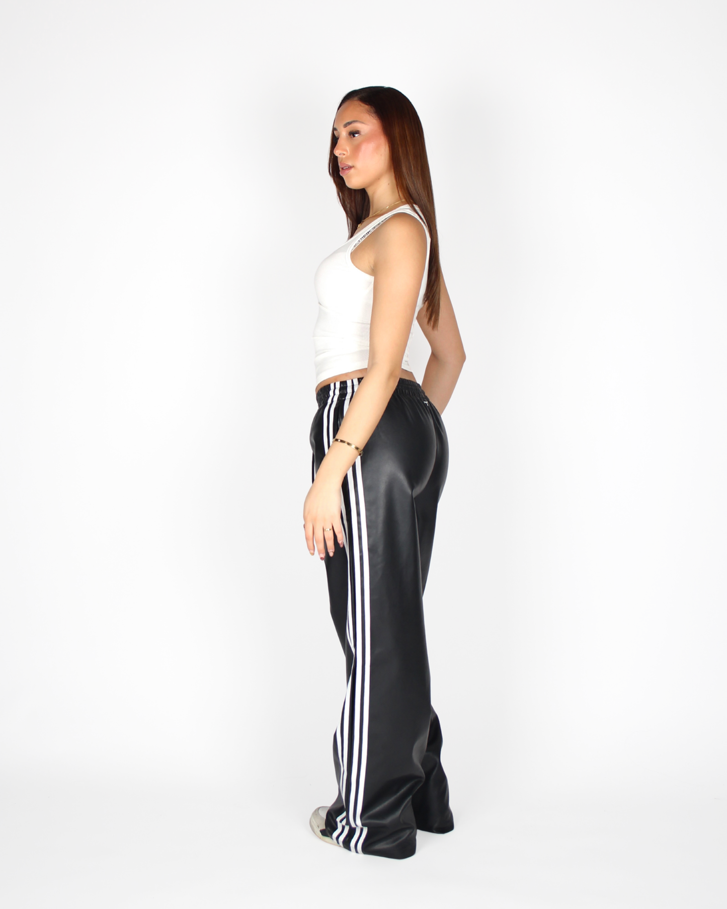 MTL Striped Leather Pants Black