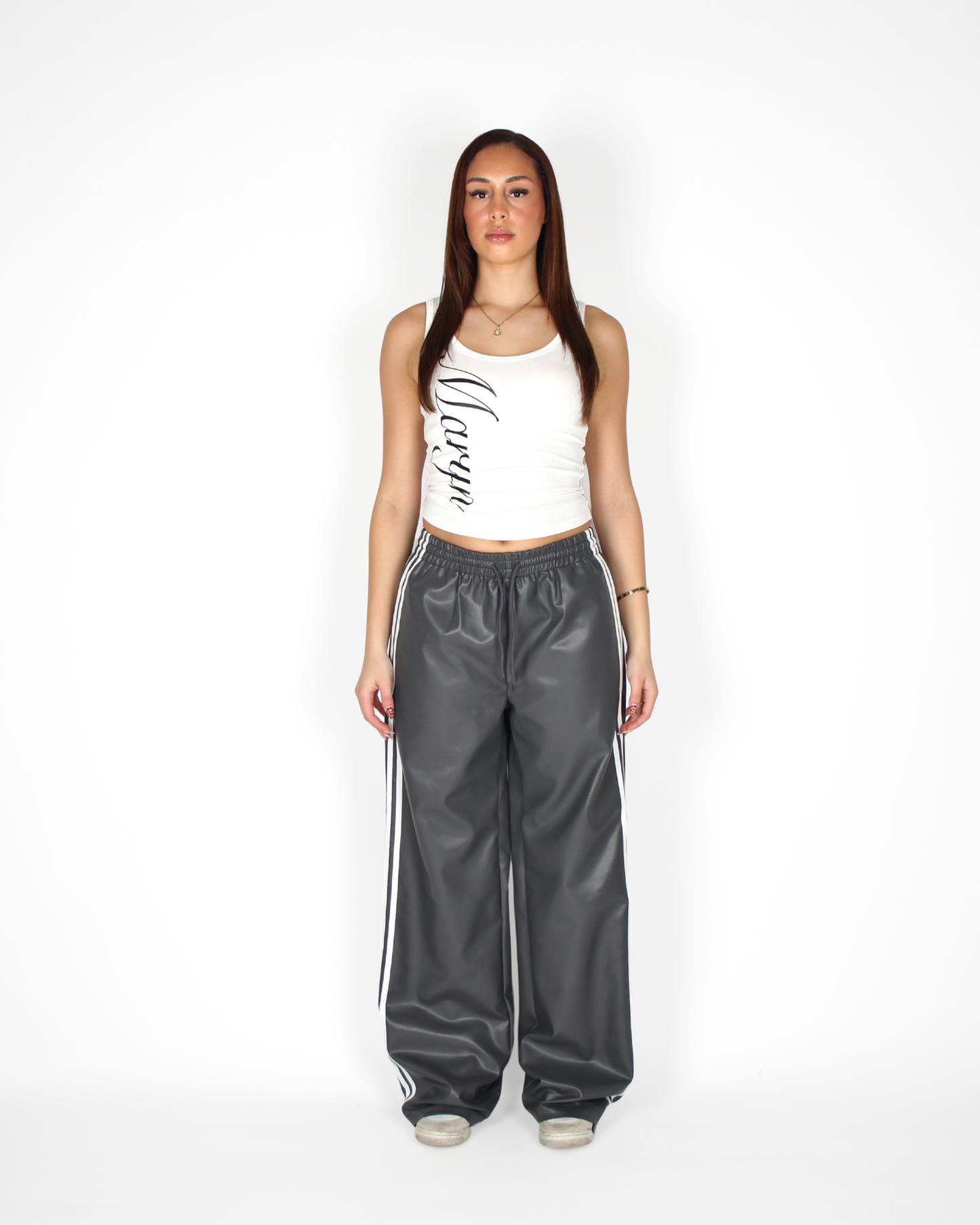 MTL Striped Leather Pants Grey