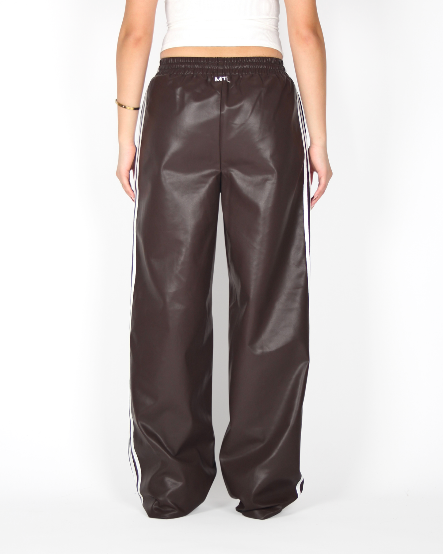 MTL Striped Leather Pants Brown